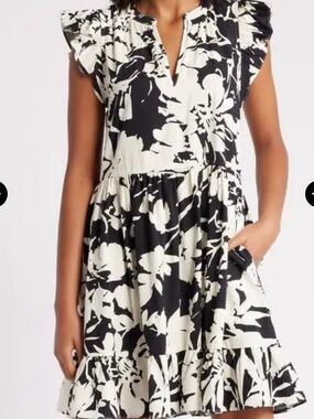Caslon Black & White Floral Tiered Ruffle Mini Dress